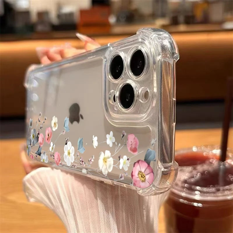 Phone Case for iPhone 17 16 15 14 13 12 11 Pro Max 17 Air 14 15 16 Plus Blossom Electroplated Transparent Shockproof Soft Cover