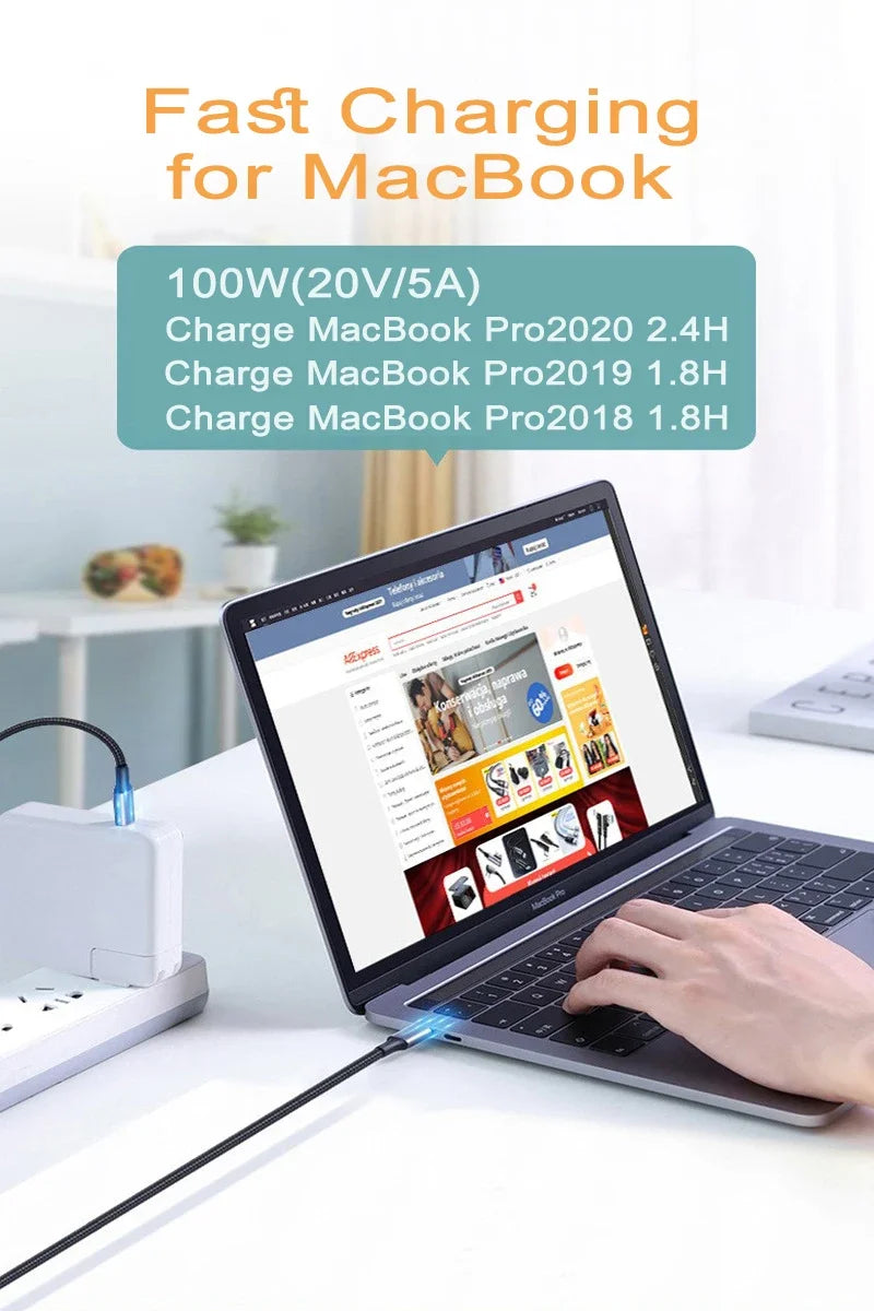 Type C To C Usb C Cable Fast Charging PD 100W 5A 20Gbps High Speed Transmission Data Cable USB3.2 Gen2 4K 60Hz Audio Cable Male
