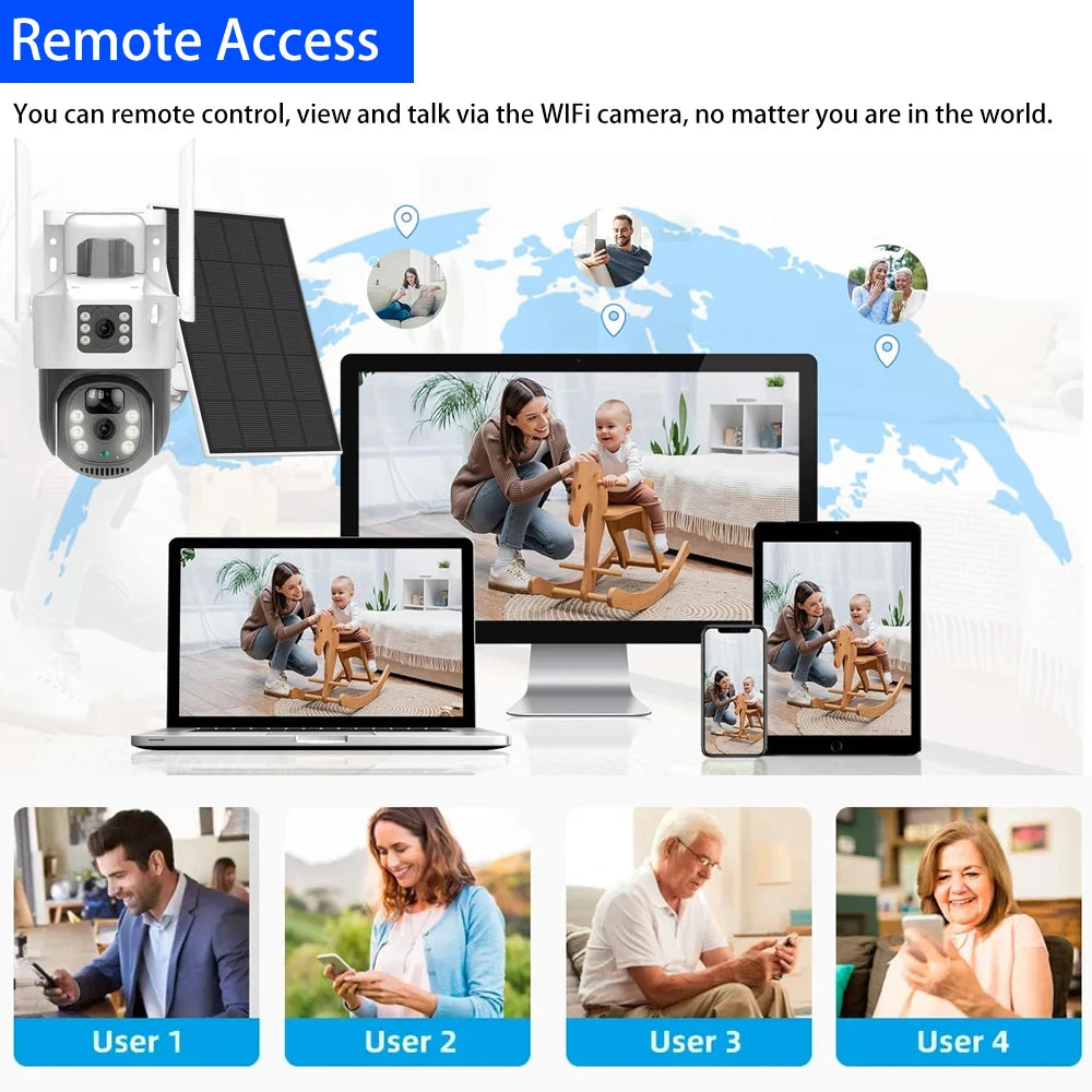 4K 8MP Dual Lens Solar Panel Security Camera Outdoor 5G WiFi Wireless CCTV Surveillance IP66 Waterproof Color Night Vision Cam