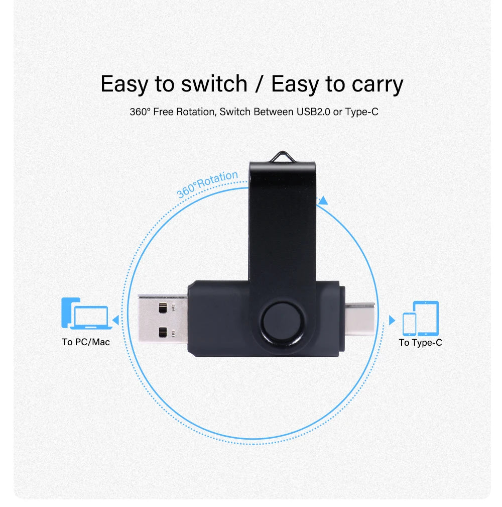 TYPE-C Black USB Flash Drive 128GB Free Key Chain Pen Drive 64GB High Speed Memory Stick 32GB For Mobile Phone USB Stick 16GB