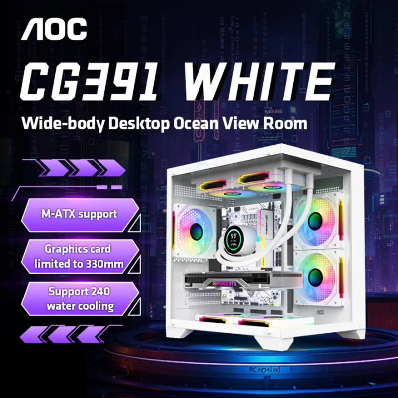 AOC CG391 PC Case MATX Gaming Desktop Case Supports 240 Water Cooling With 3 Fans Computer Case Sea View Room KingsLab Edition