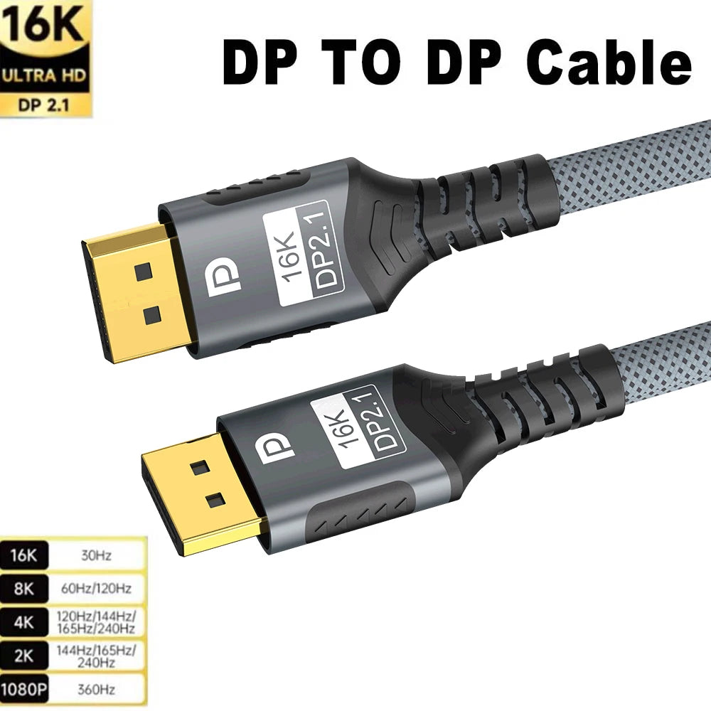 Displayport 2.1 16K DP Cable 8K@120Hz/60Hz 4K@240Hz 80Gbps HDR Video Audio Cable for Laptop Xbox Projector Gaming Monitor Video