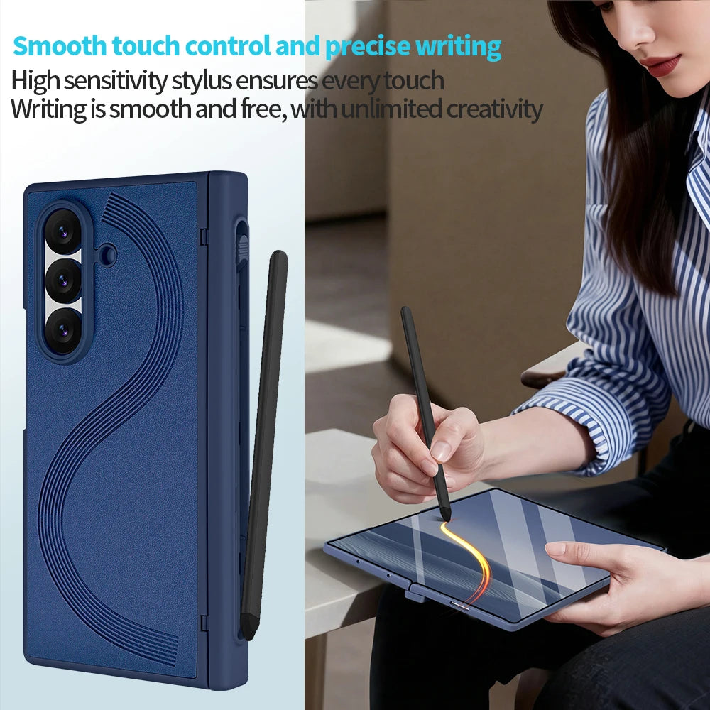 Full Cover PU Leather Z Fold 7 Case With Magnetic Hinge Protector, Touch Pen And Privacy Glass Film For Galaxy Z Fold 7 Fold 6
