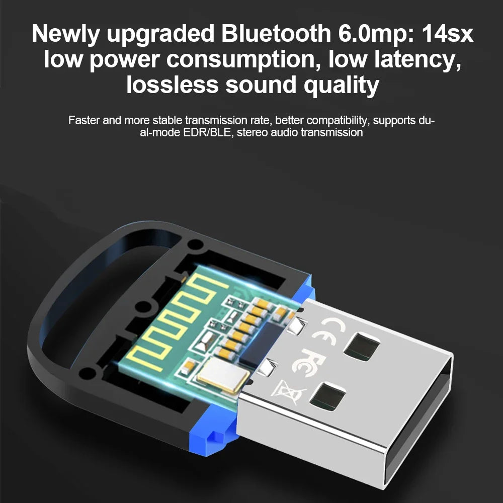 Bluetooth 6.0 Adapter Wireless Audio Transmitter Receiver USB Dongle for Car Headphone Speaker Driver Free ForWindows 8.1/10/11