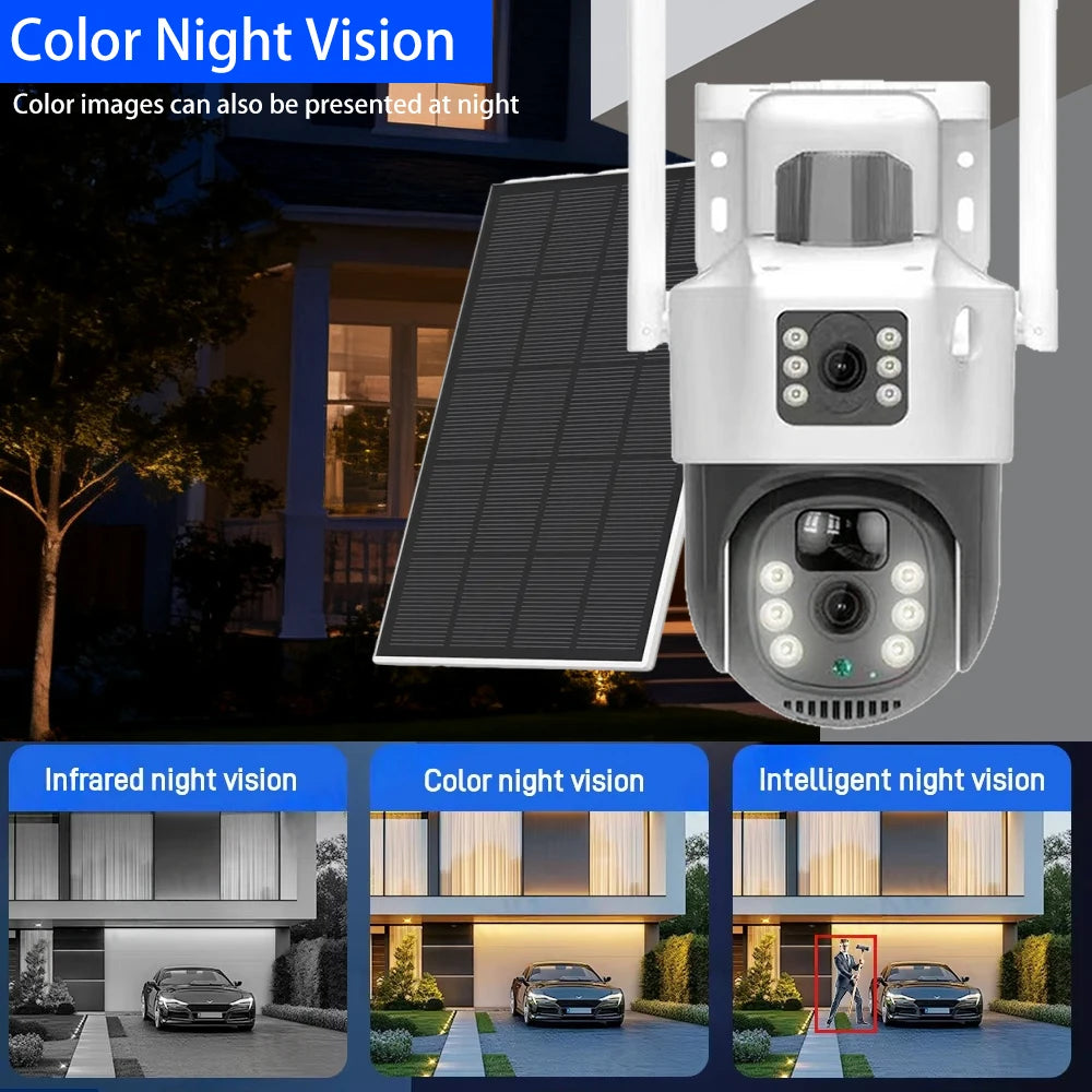 4K 8MP Dual Lens Solar Panel Security Camera Outdoor 5G WiFi Wireless CCTV Surveillance IP66 Waterproof Color Night Vision Cam