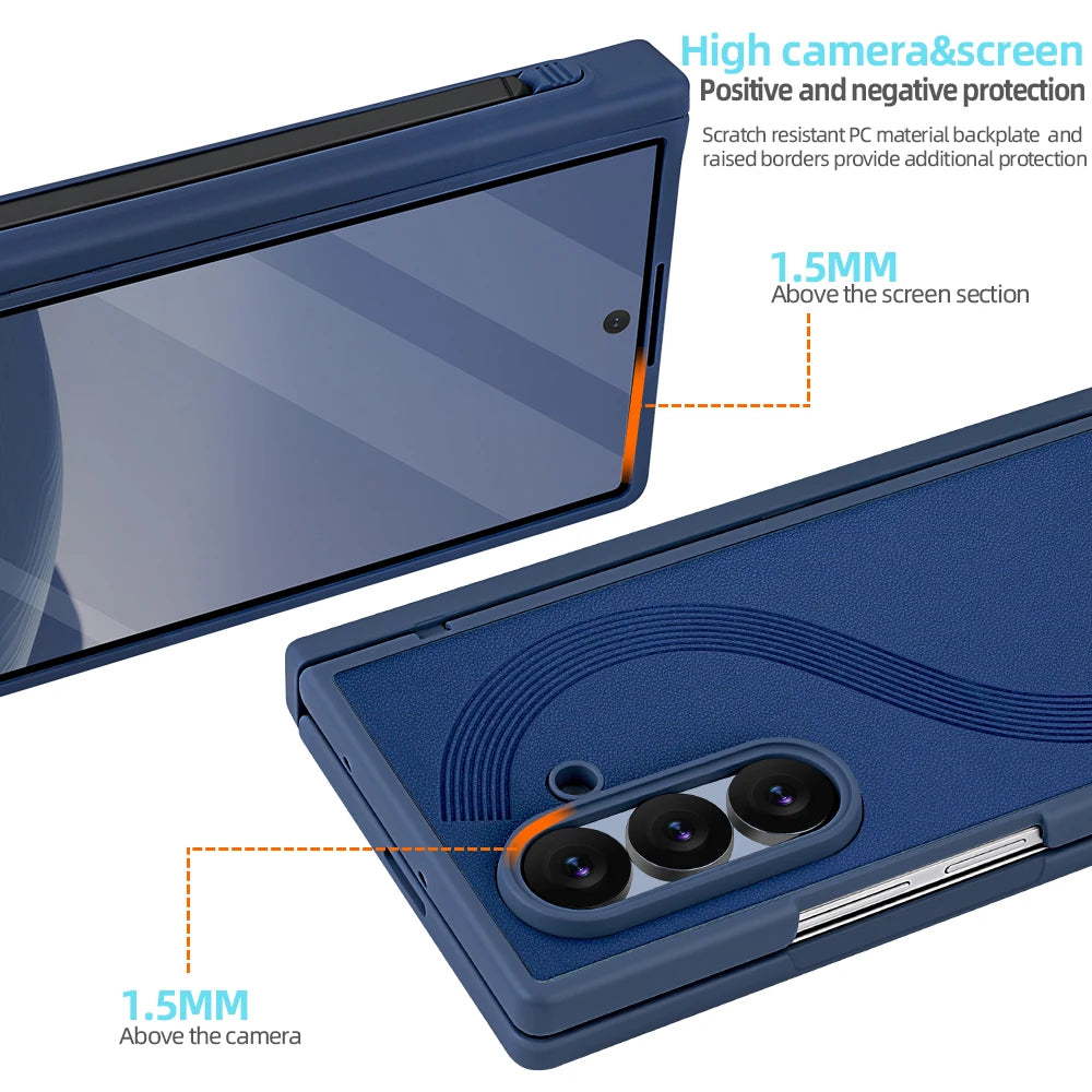 Full Cover PU Leather Z Fold 7 Case With Magnetic Hinge Protector, Touch Pen And Privacy Glass Film For Galaxy Z Fold 7 Fold 6