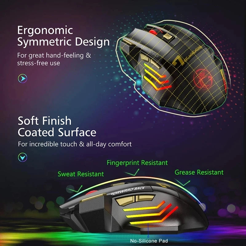 Wireless Gaming Mouse Ergonomic Silent RGB Gaming Mouse Rechargeable 7-color Breathing LED Portable Durable for Laptop Ipad Tool