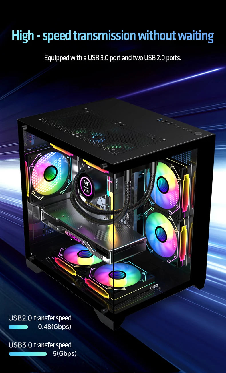 AOC CG391 PC Case MATX Gaming Desktop Case Supports 240 Water Cooling With 3 Fans Computer Case Sea View Room KingsLab Edition