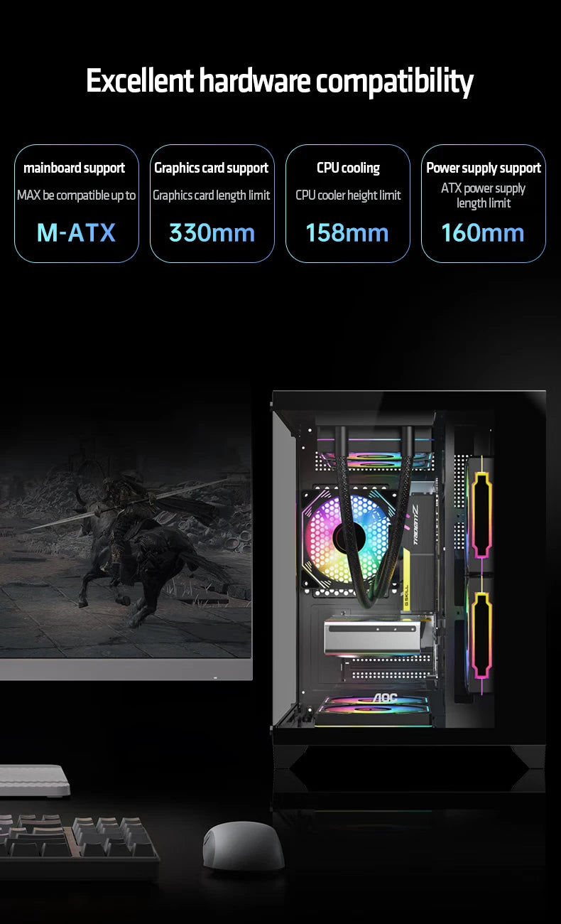 AOC CG391 PC Case MATX Gaming Desktop Case Supports 240 Water Cooling With 3 Fans Computer Case Sea View Room KingsLab Edition