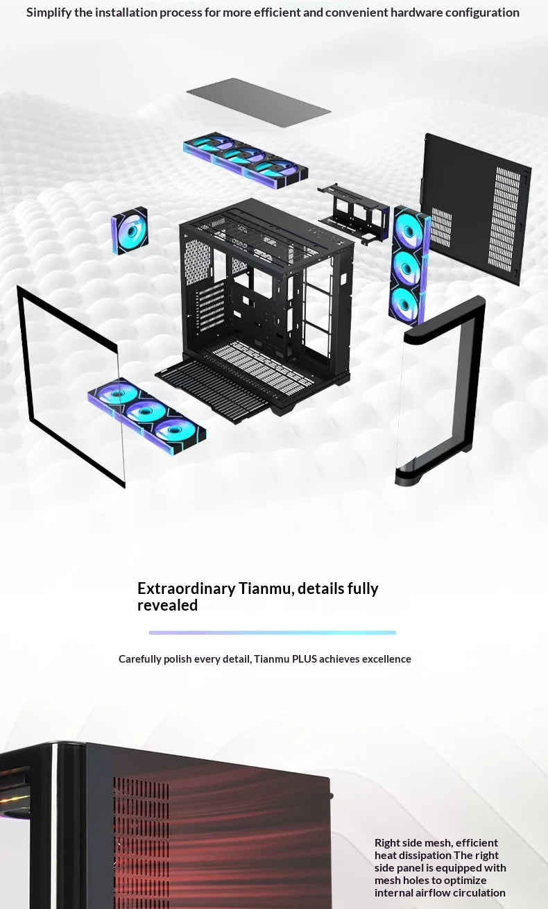 WJCOOLMAN Sky curtain Plus ATX PC gaming case Curved glass sea view room Desktop computer case 360 water cooler gabinete gamer KingsLab Edition