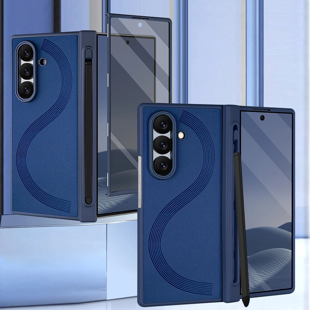 Full Cover PU Leather Z Fold 7 Case With Magnetic Hinge Protector, Touch Pen And Privacy Glass Film For Galaxy Z Fold 7 Fold 6
