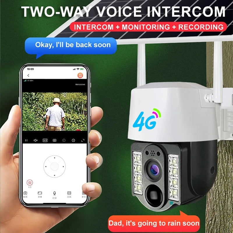 Solar Camera 4G Sim Outdoor Wireless IP Camara PIR Motion Detection Waterproof CCTV Low Powered Battery Home Security Protection