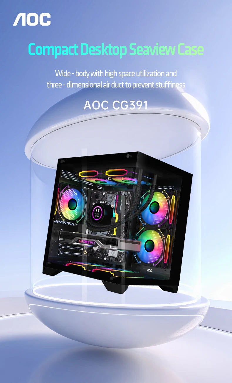 AOC CG391 PC Case MATX Gaming Desktop Case Supports 240 Water Cooling With 3 Fans Computer Case Sea View Room KingsLab Edition
