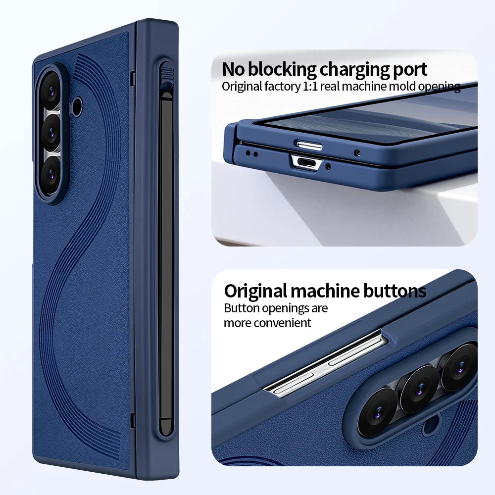 Full Cover PU Leather Z Fold 7 Case With Magnetic Hinge Protector, Touch Pen And Privacy Glass Film For Galaxy Z Fold 7 Fold 6