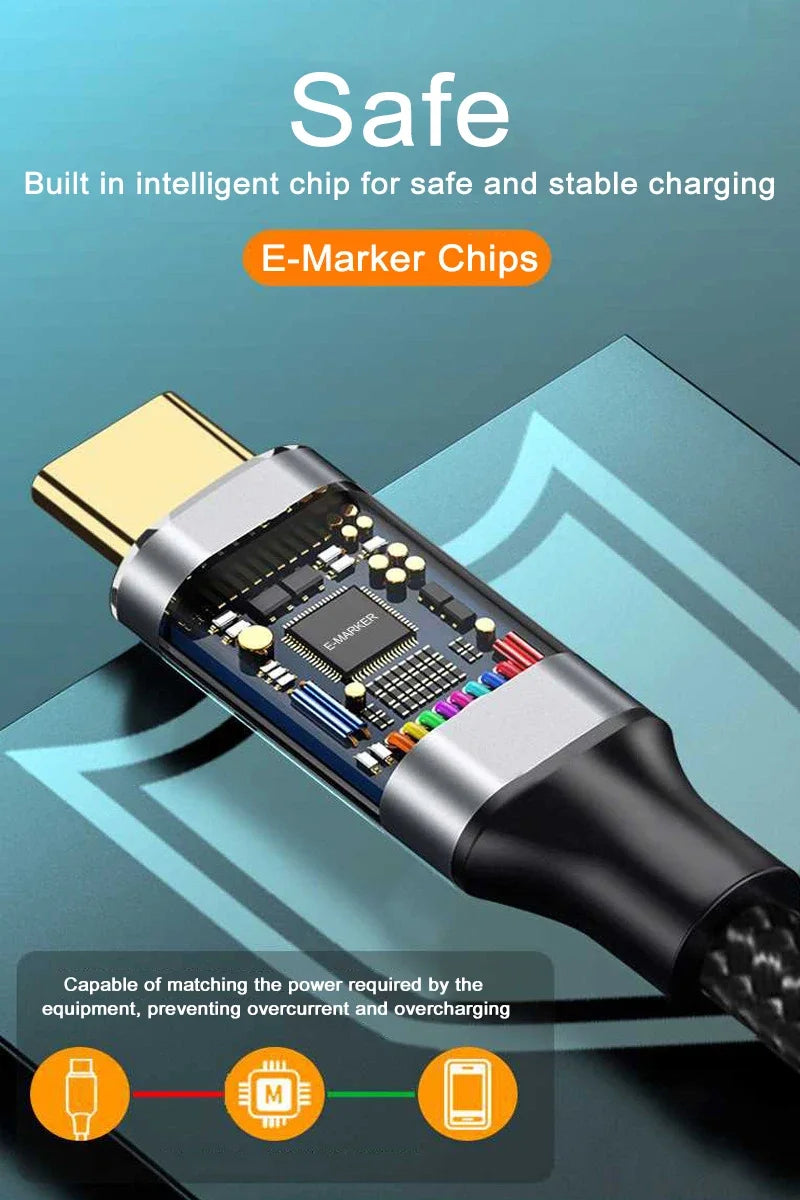 Type C To C Usb C Cable Fast Charging PD 100W 5A 20Gbps High Speed Transmission Data Cable USB3.2 Gen2 4K 60Hz Audio Cable Male