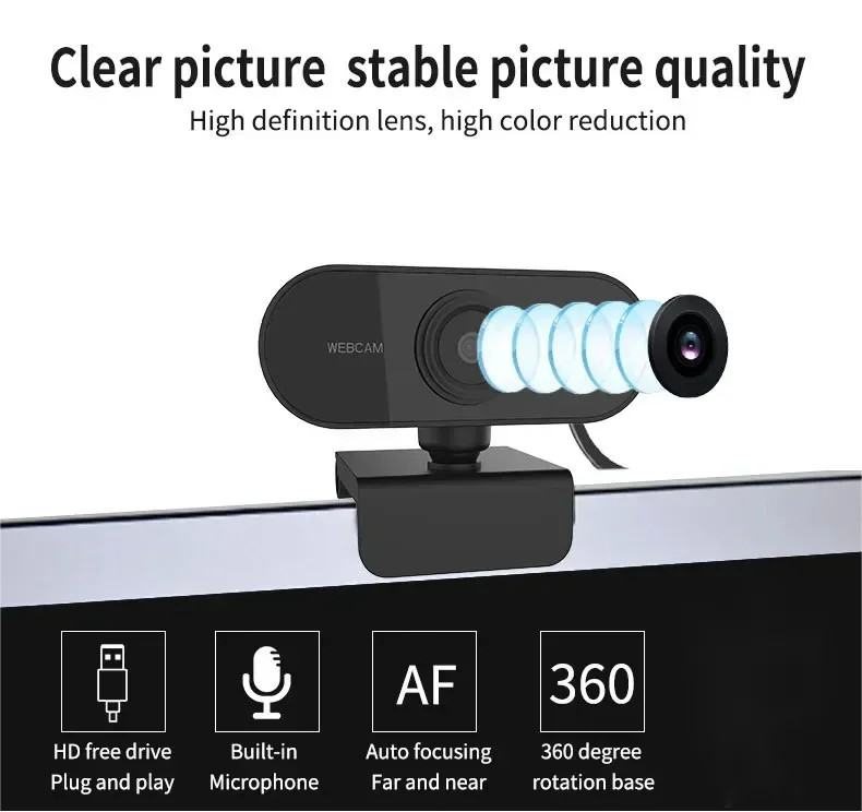 Webcam 360° Rotatable Mini Streaming Web Camera Full HD Plug And Play Computer Usb Web Camera For Pc Laptop With Microphone  ﻿