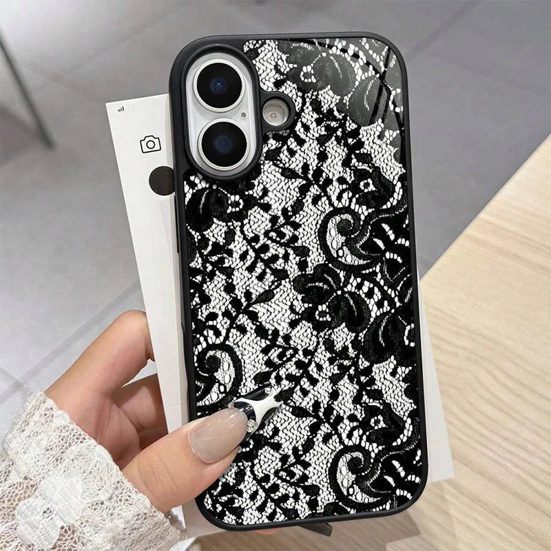 For iPhone 17 16 15 14 13 12 11 Pro Max Case Exquisite Lace Pattern Silicone Cover For iPhone Air 16E 16 Plus XS X XR Soft Funda