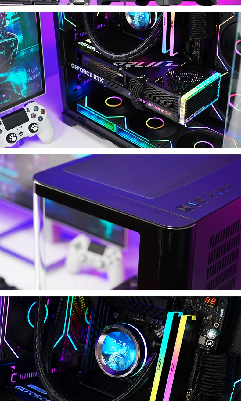 WJCOOLMAN Sky curtain Plus ATX PC gaming case Curved glass sea view room Desktop computer case 360 water cooler gabinete gamer KingsLab Edition