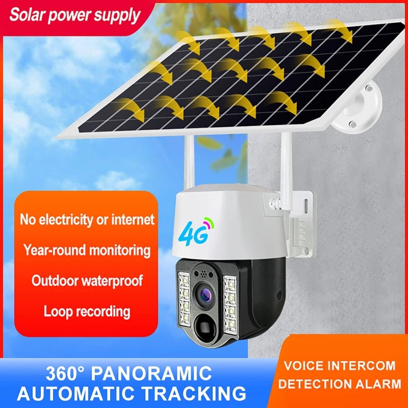 Solar Camera 4G Sim Outdoor Wireless IP Camara PIR Motion Detection Waterproof CCTV Low Powered Battery Home Security Protection