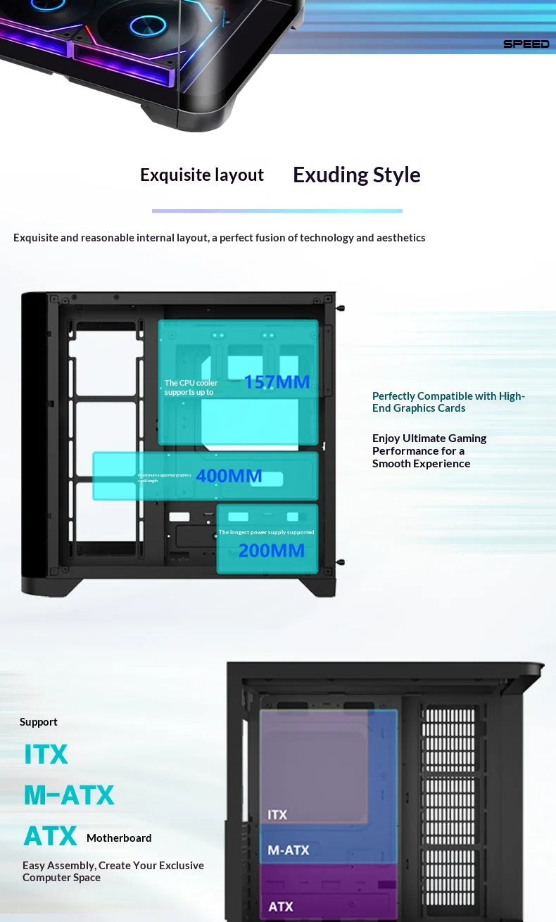 WJCOOLMAN Sky curtain Plus ATX PC gaming case Curved glass sea view room Desktop computer case 360 water cooler gabinete gamer KingsLab Edition