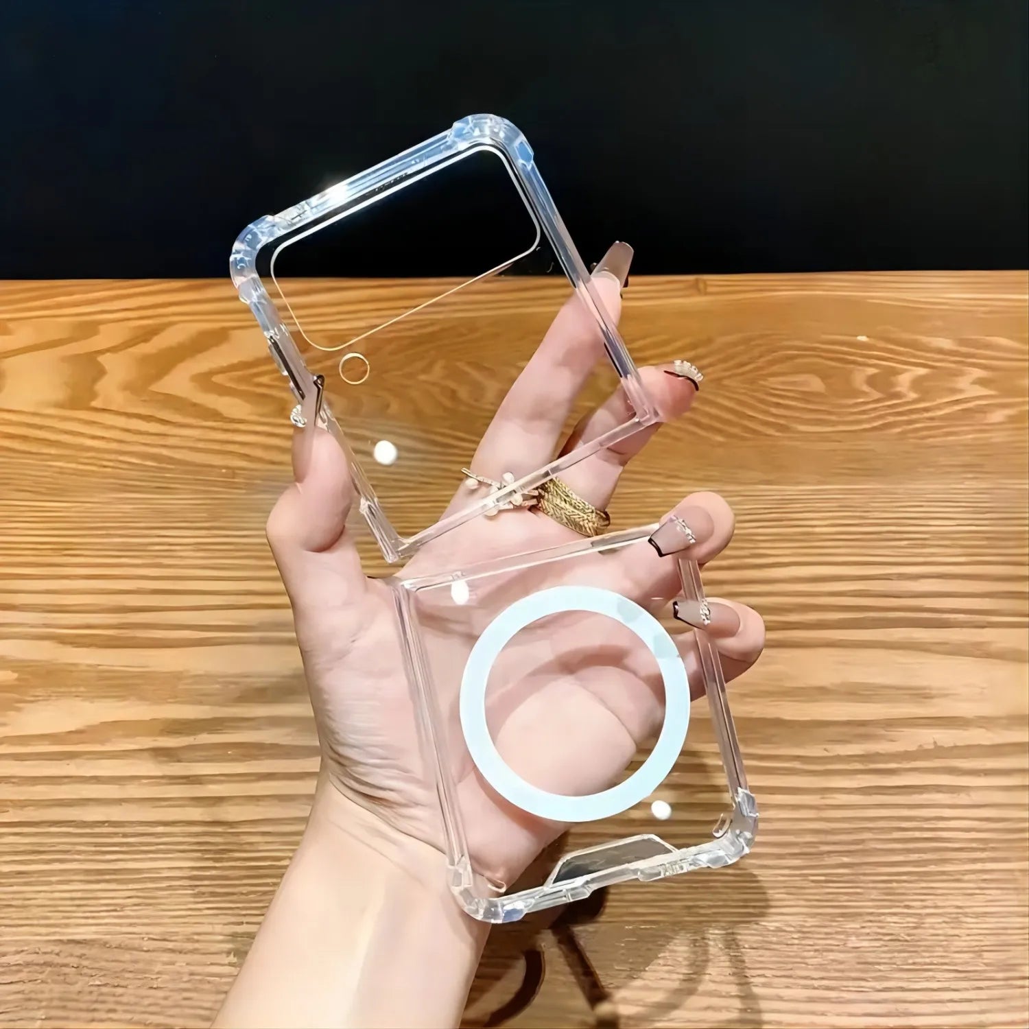 Galaxy Z Flip and Fold 3/4/5/6 Magnetic Case: Durable, Air-Cushioned, Transparent - Support Wireless Charging
