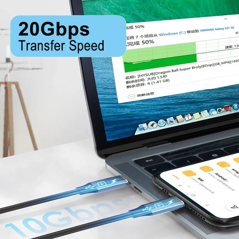 Type C To C Usb C Cable Fast Charging PD 100W 5A 20Gbps High Speed Transmission Data Cable USB3.2 Gen2 4K 60Hz Audio Cable Male