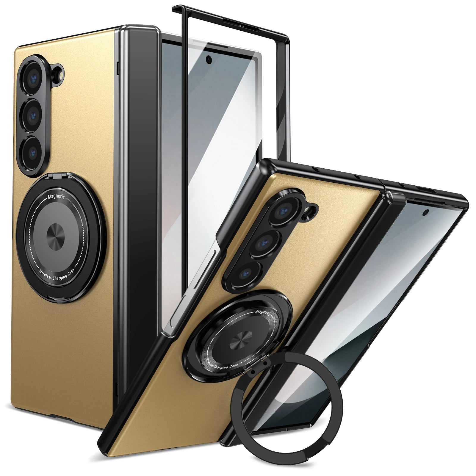 VIETAO Aluminum Alloy Plate PC Back Cover Z Fold 7 Phone Case With 360° Rotatable Magnet Metal Bracket For Galaxy Z Fold 7/6/5/4