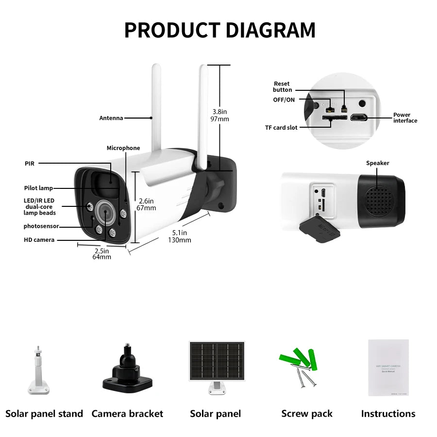 3MP Solar powered outdoor WIFI Security camera CCTV night vision full-color high-definition camera PIR human detection ICSEE