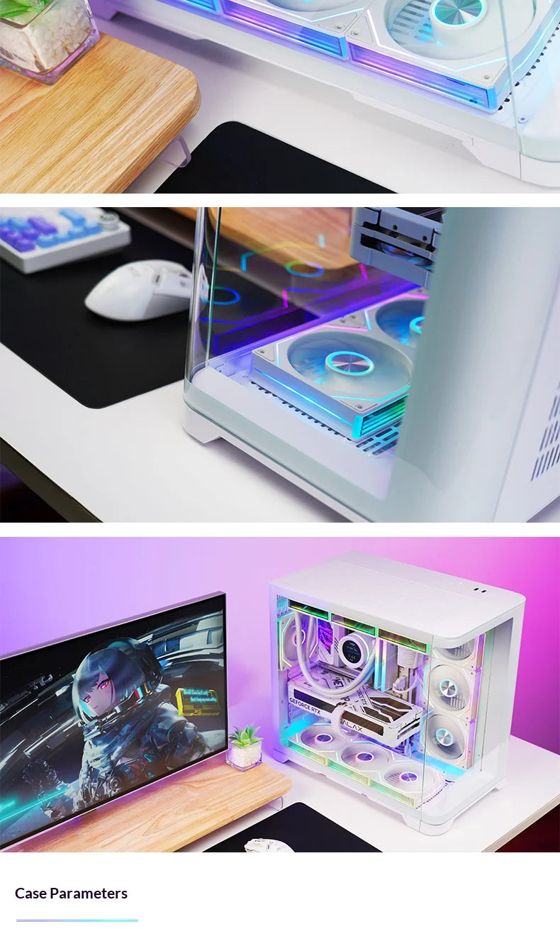 WJCOOLMAN Sky curtain Plus ATX PC gaming case Curved glass sea view room Desktop computer case 360 water cooler gabinete gamer KingsLab Edition