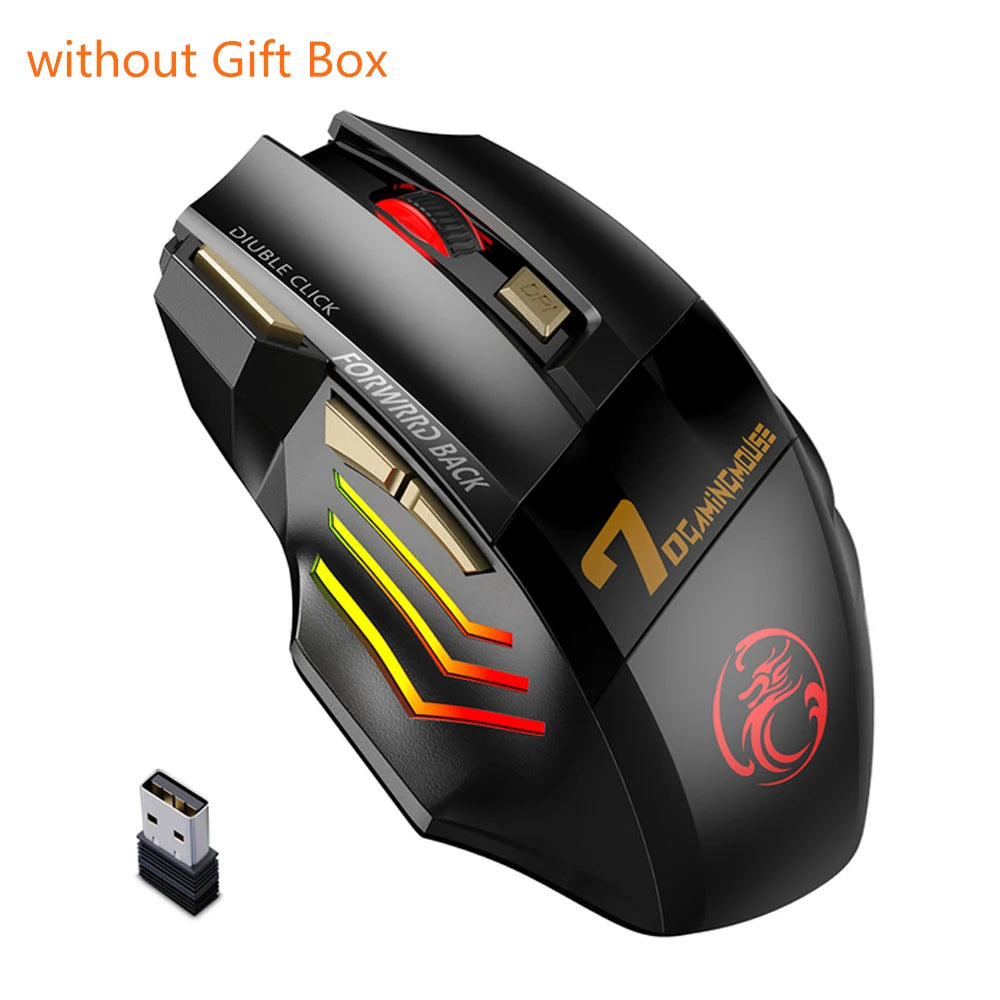 Wireless Gaming Mouse Ergonomic Silent RGB Gaming Mouse Rechargeable 7-color Breathing LED Portable Durable for Laptop Ipad Tool
