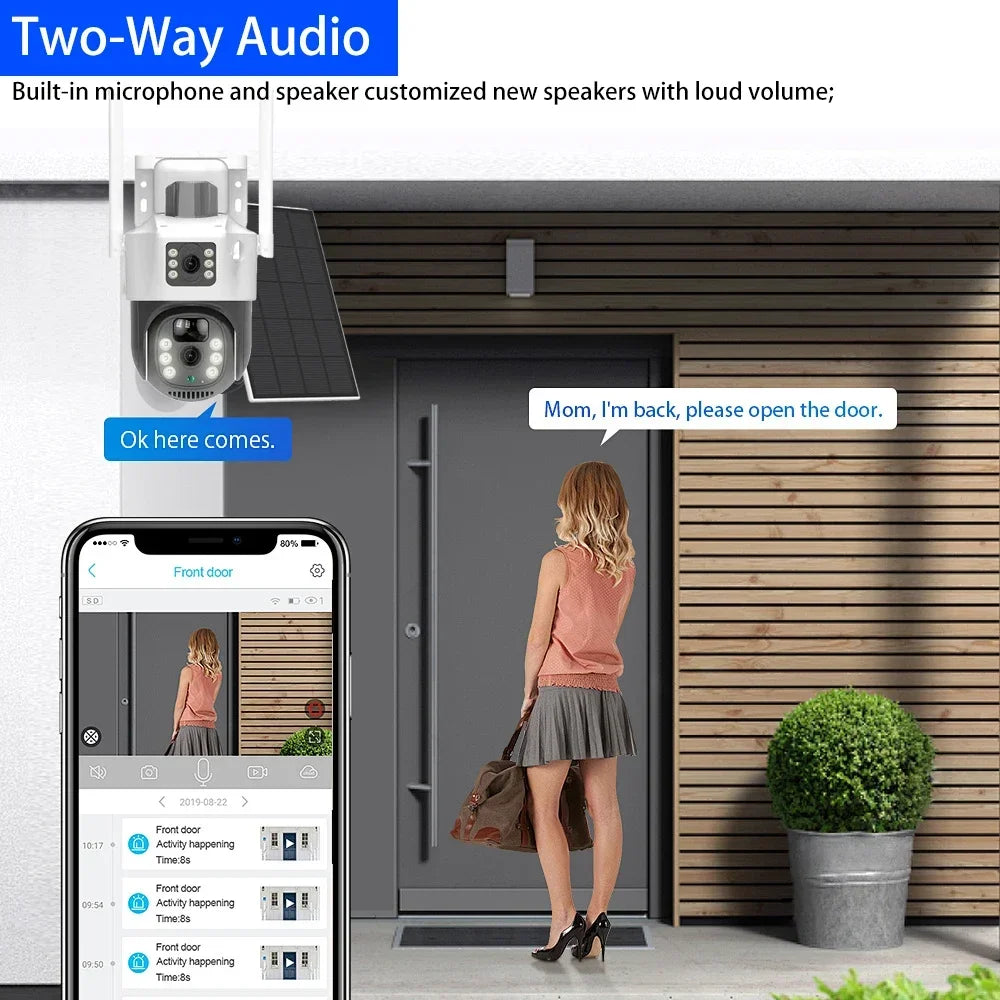 4K 8MP Dual Lens Solar Panel Security Camera Outdoor 5G WiFi Wireless CCTV Surveillance IP66 Waterproof Color Night Vision Cam