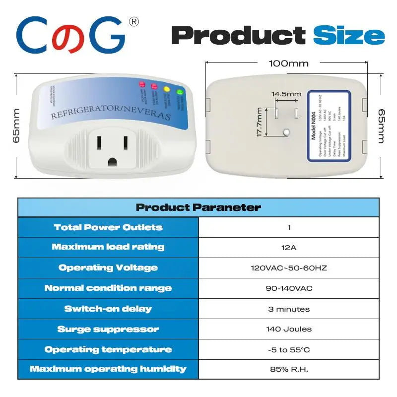CG 1Pcs Single/Three Outlet Power Surge Protector 120V 10/12A Home Appliance Voltage Brownout Plug Outlet for PC/TV/Refrigerator