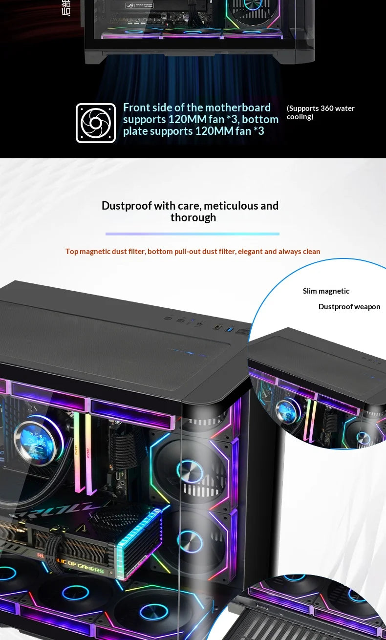 WJCOOLMAN Sky curtain Plus ATX PC gaming case Curved glass sea view room Desktop computer case 360 water cooler gabinete gamer KingsLab Edition