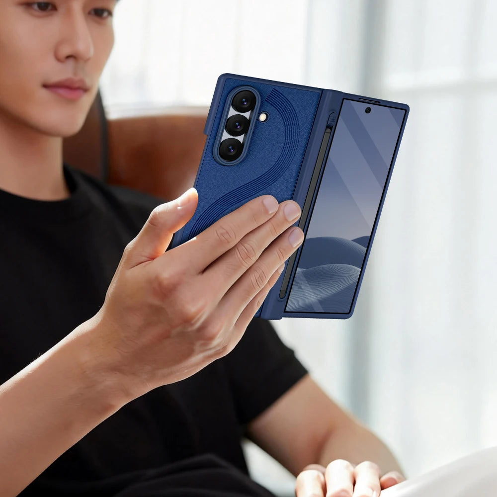 Full Cover PU Leather Z Fold 7 Case With Magnetic Hinge Protector, Touch Pen And Privacy Glass Film For Galaxy Z Fold 7 Fold 6