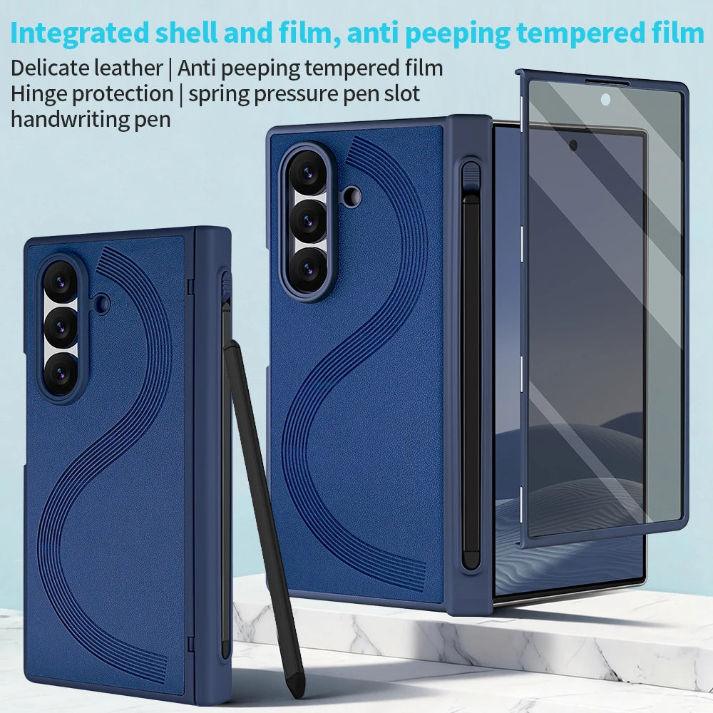 Full Cover PU Leather Z Fold 7 Case With Magnetic Hinge Protector, Touch Pen And Privacy Glass Film For Galaxy Z Fold 7 Fold 6