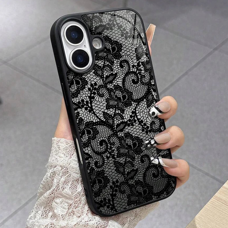 For iPhone 17 16 15 14 13 12 11 Pro Max Case Exquisite Lace Pattern Silicone Cover For iPhone Air 16E 16 Plus XS X XR Soft Funda