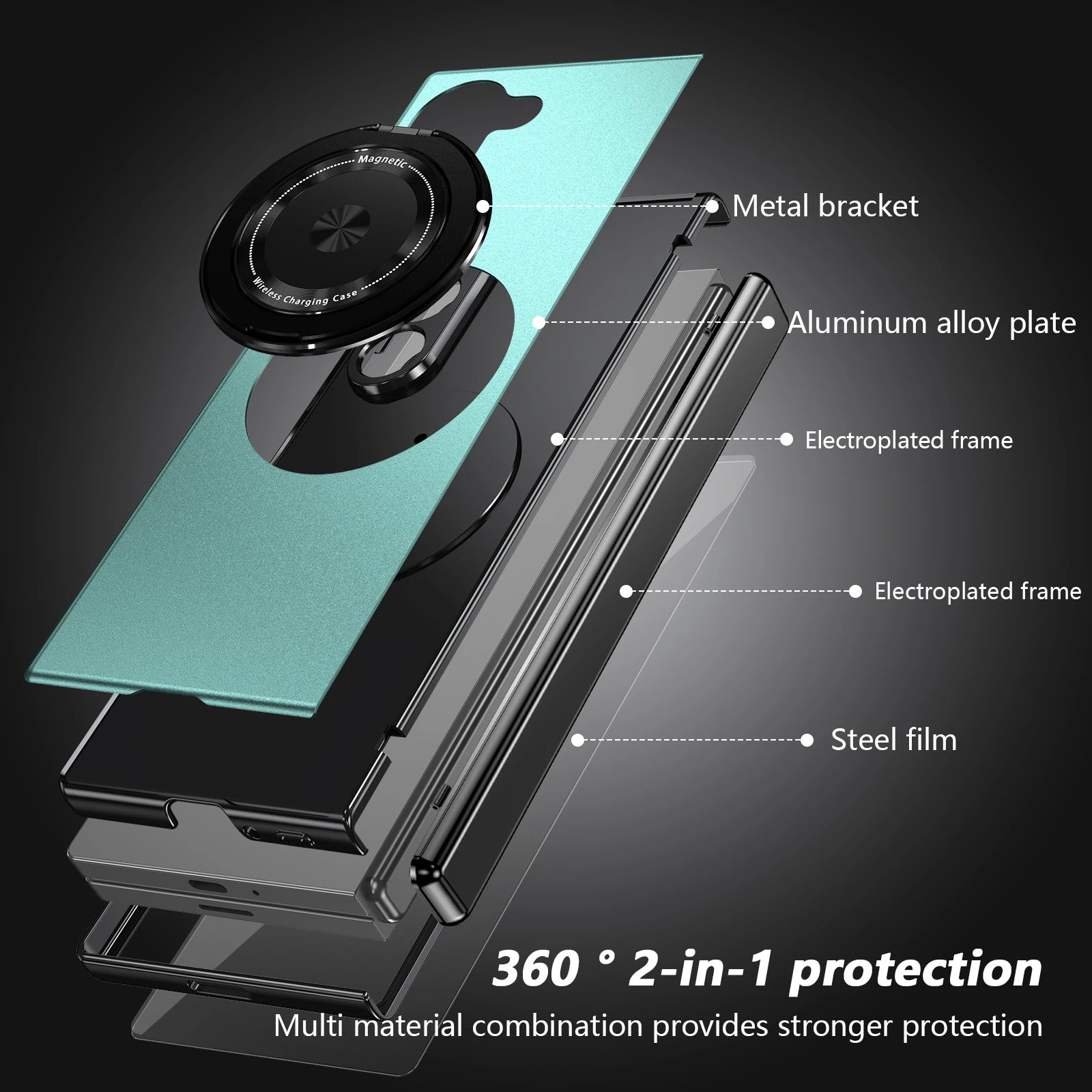 VIETAO Aluminum Alloy Plate PC Back Cover Z Fold 7 Phone Case With 360° Rotatable Magnet Metal Bracket For Galaxy Z Fold 7/6/5/4