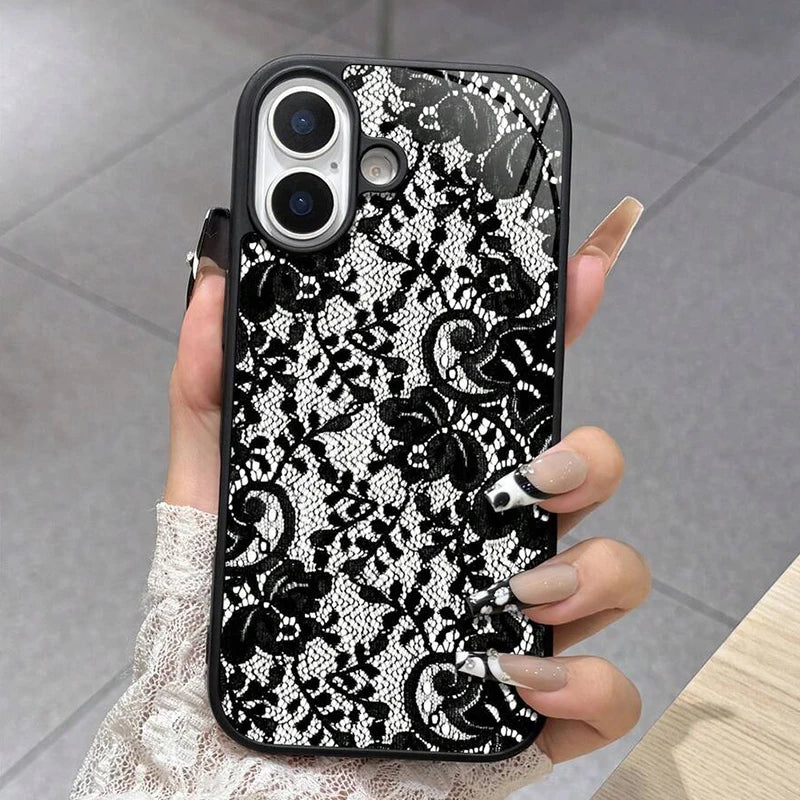 For iPhone 17 16 15 14 13 12 11 Pro Max Case Exquisite Lace Pattern Silicone Cover For iPhone Air 16E 16 Plus XS X XR Soft Funda