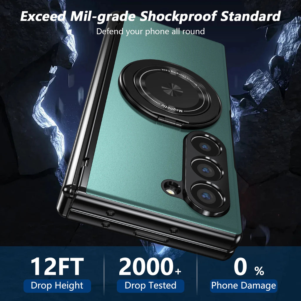 VIETAO Aluminum Alloy Plate PC Back Cover Z Fold 7 Phone Case With 360° Rotatable Magnet Metal Bracket For Galaxy Z Fold 7/6/5/4