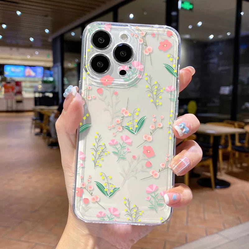 Clear Cases For iPhone 17 Pro Max Case iPhone 15 Pro Max 11 14 13 12 16e 17 X XS XR 7 8 Plus SE Fundas Flower Soft Back Cover