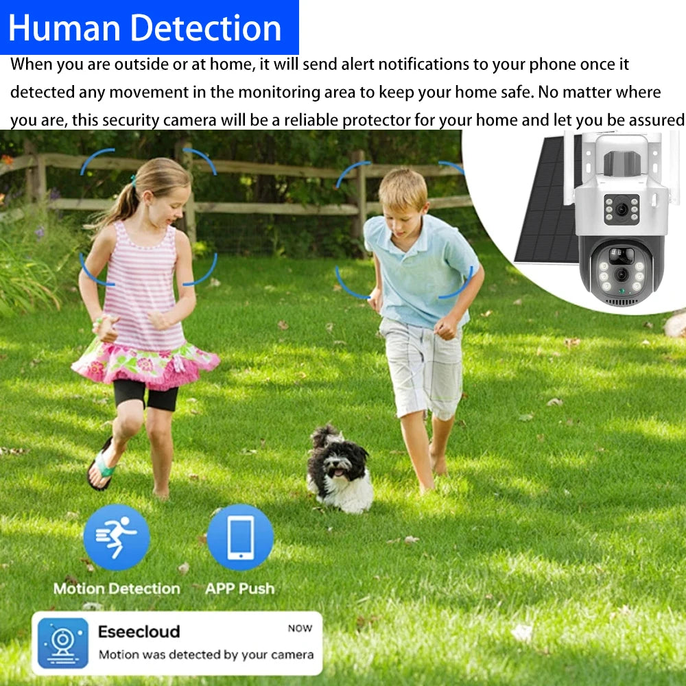 4K 8MP Dual Lens Solar Panel Security Camera Outdoor 5G WiFi Wireless CCTV Surveillance IP66 Waterproof Color Night Vision Cam