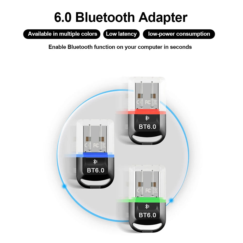 Bluetooth 6.0 Adapter Wireless Audio Transmitter Receiver USB Dongle for Car Headphone Speaker Driver Free ForWindows 8.1/10/11