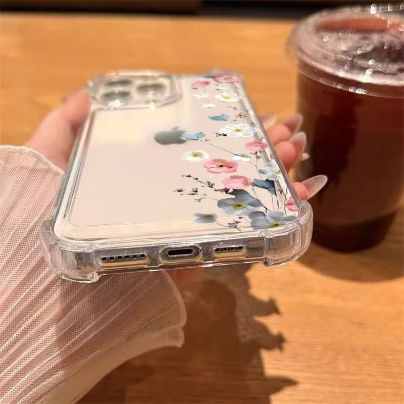Phone Case for iPhone 17 16 15 14 13 12 11 Pro Max 17 Air 14 15 16 Plus Blossom Electroplated Transparent Shockproof Soft Cover