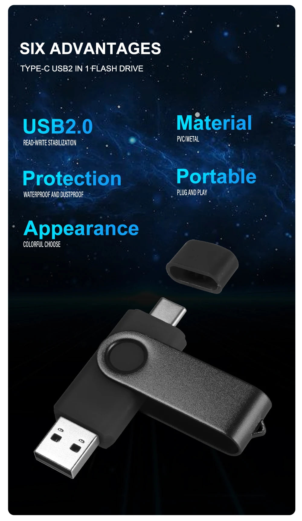 TYPE-C Black USB Flash Drive 128GB Free Key Chain Pen Drive 64GB High Speed Memory Stick 32GB For Mobile Phone USB Stick 16GB