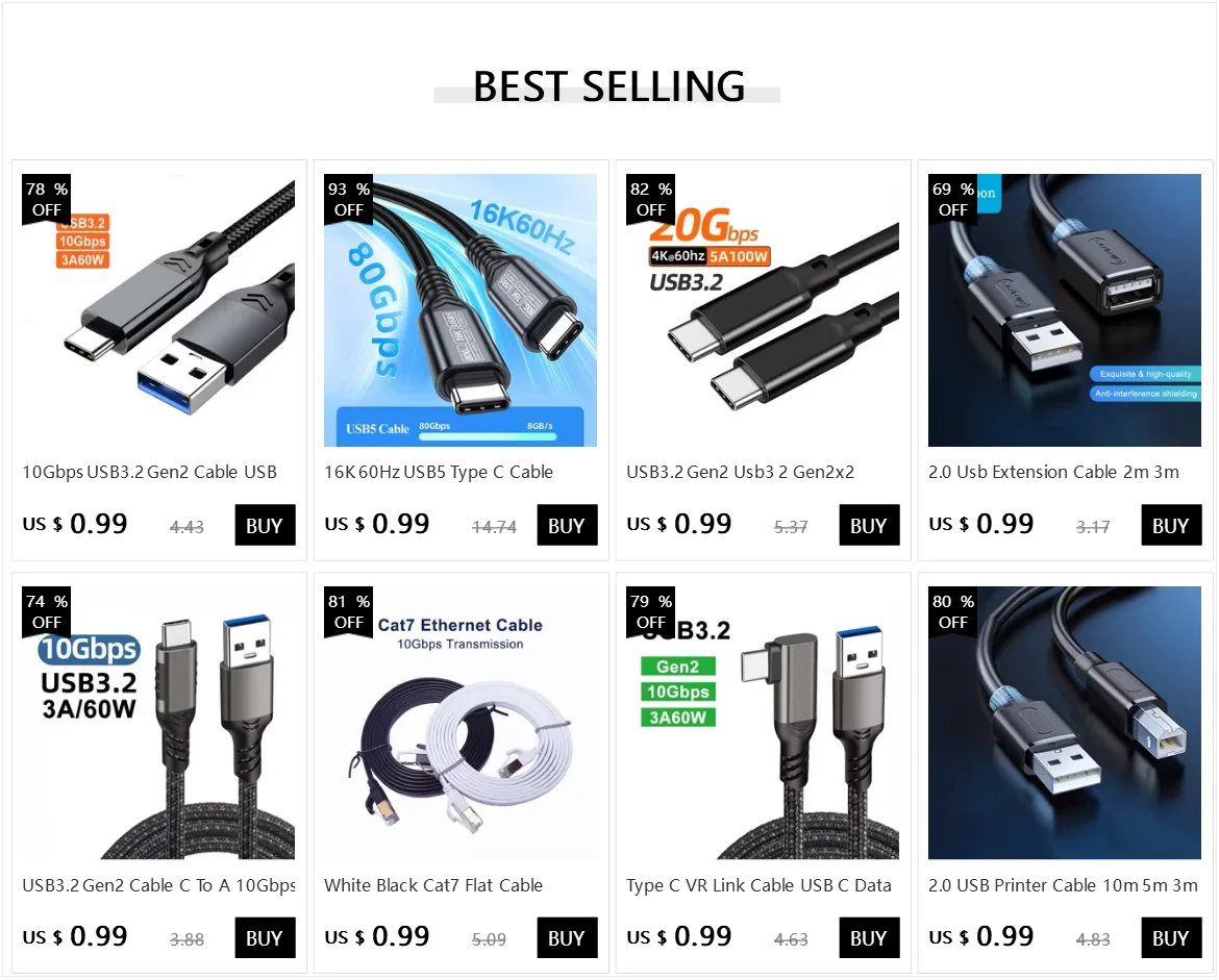 Type C To C Usb C Cable Fast Charging PD 100W 5A 20Gbps High Speed Transmission Data Cable USB3.2 Gen2 4K 60Hz Audio Cable Male
