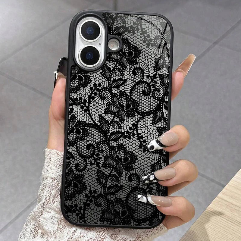 For iPhone 17 16 15 14 13 12 11 Pro Max Case Exquisite Lace Pattern Silicone Cover For iPhone Air 16E 16 Plus XS X XR Soft Funda