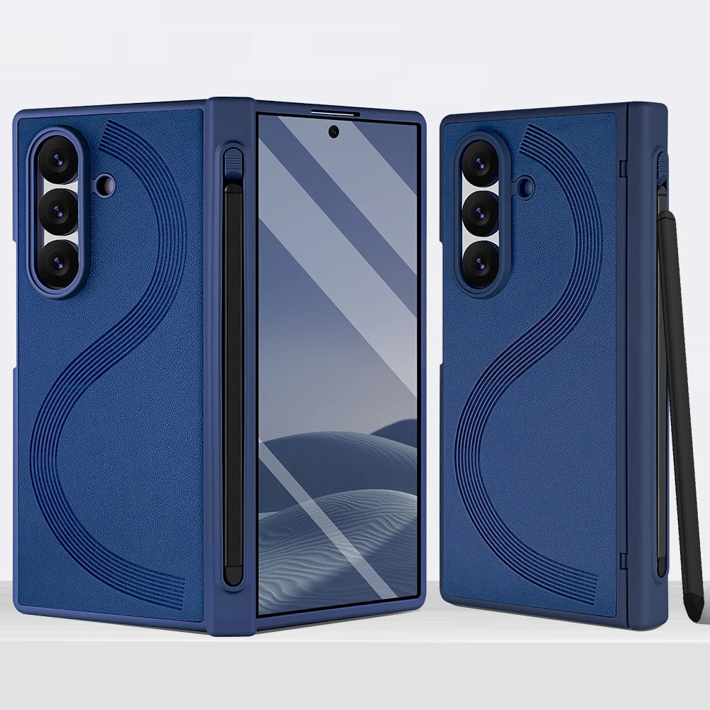 Full Cover PU Leather Z Fold 7 Case With Magnetic Hinge Protector, Touch Pen And Privacy Glass Film For Galaxy Z Fold 7 Fold 6