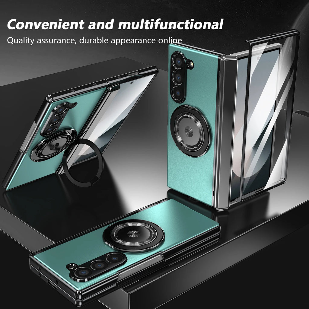 VIETAO Aluminum Alloy Plate PC Back Cover Z Fold 7 Phone Case With 360° Rotatable Magnet Metal Bracket For Galaxy Z Fold 7/6/5/4