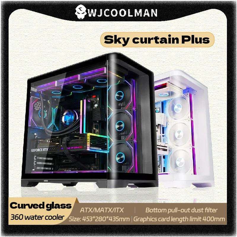 WJCOOLMAN Sky curtain Plus ATX PC gaming case Curved glass sea view room Desktop computer case 360 water cooler gabinete gamer KingsLab Edition