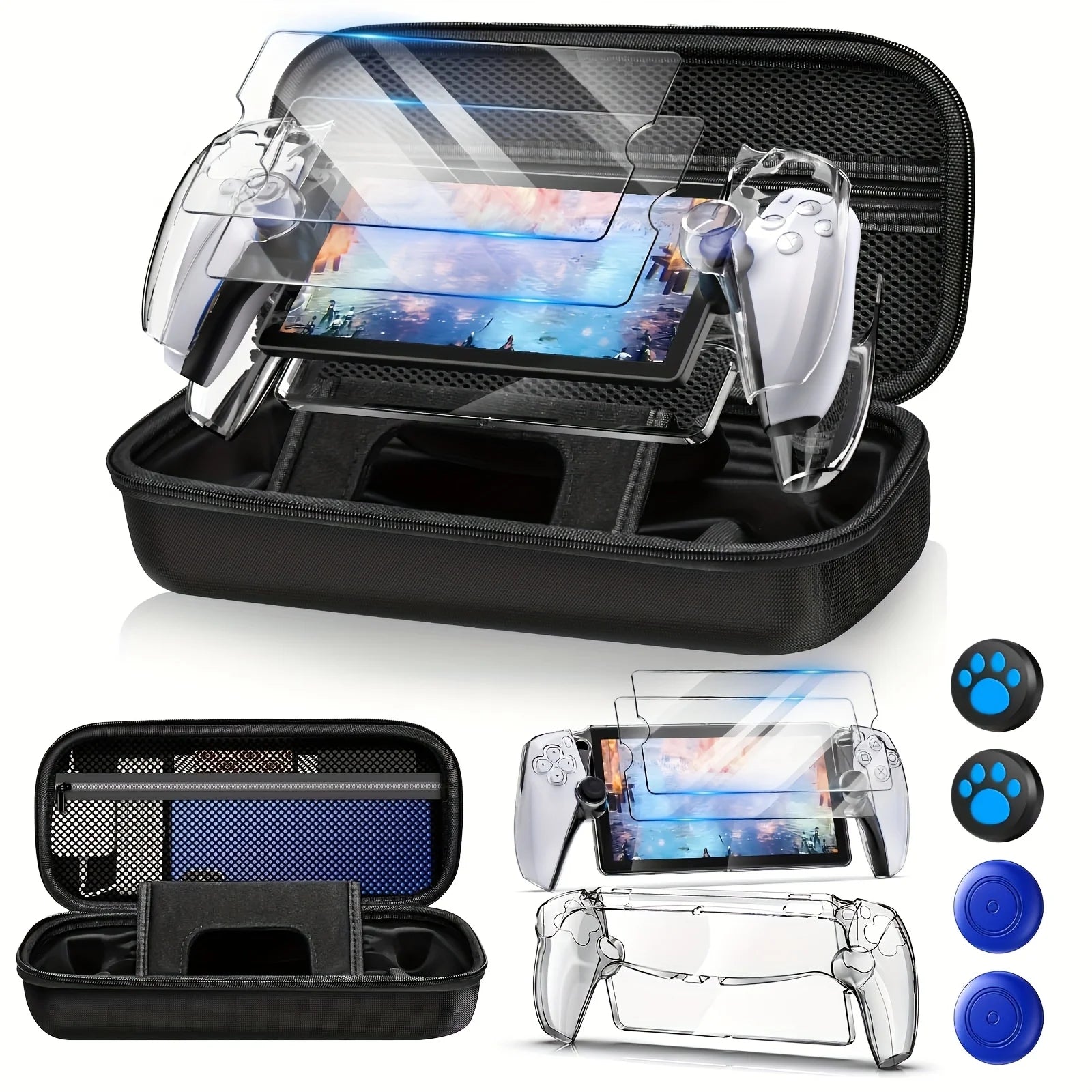 laystation Portal Remote PS5  Eight-in-One Accessory Set  Case PS5 Portal Transparent Shell, 2 Screen Protectors, 4 Thumb Grips